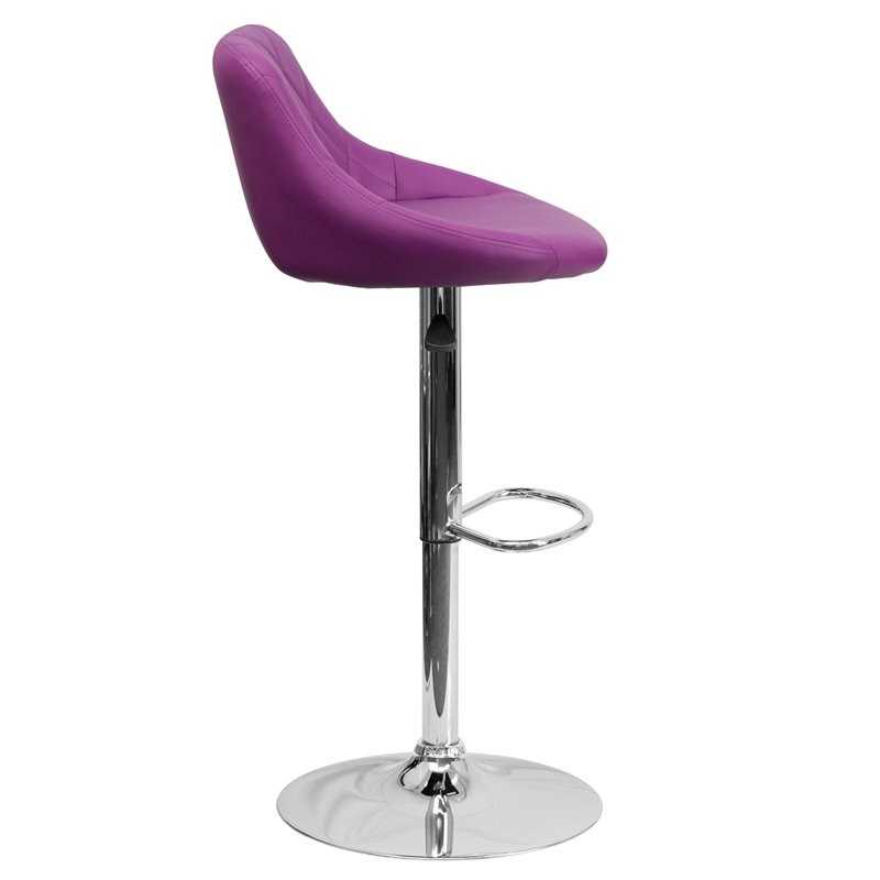 Flash Furniture Adjustable Quilted Bucket Seat Bar Stool in Purple