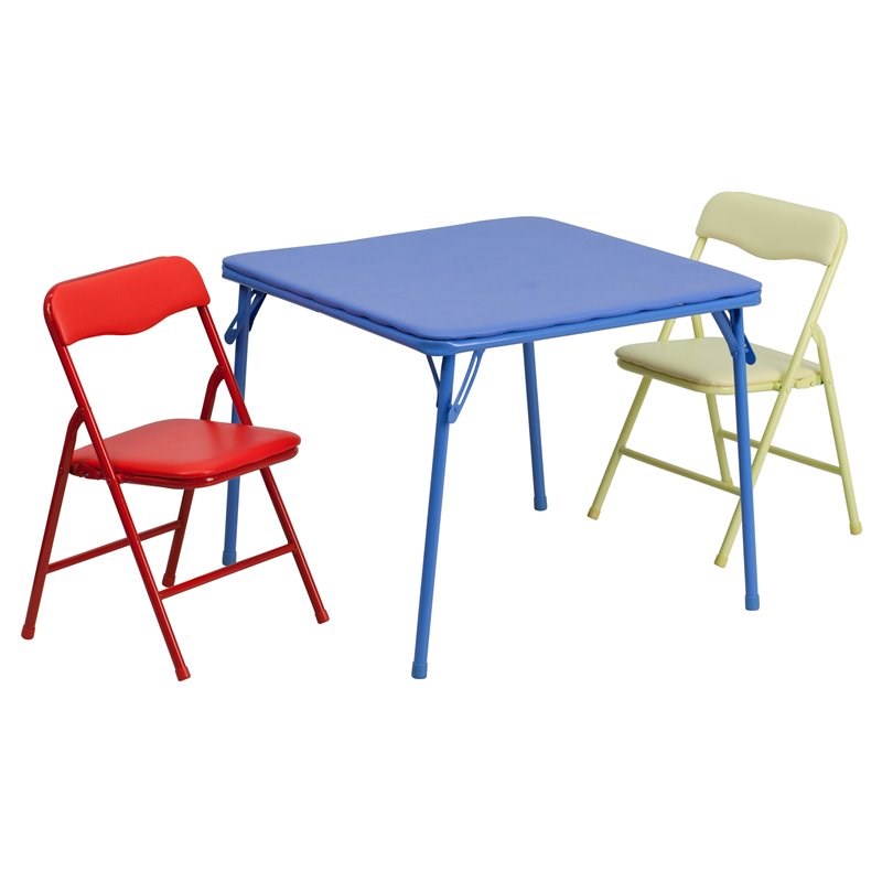 Flash Furniture 3 Pc Kids Folding Table Set In Blue