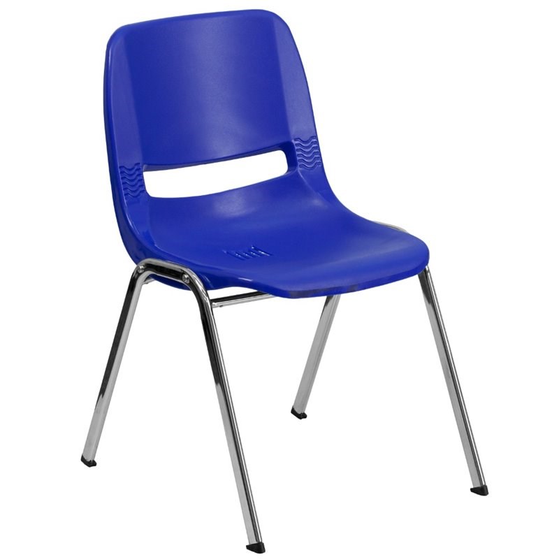 Flash Furniture Hercules Ergonomic Shell Back Stacking Chair in Navy and Chrome