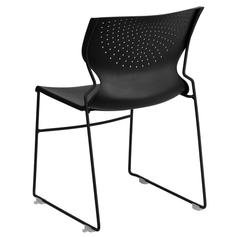 Flash Furniture Hercules Curved Back Sled Base Stacking Chair in Black