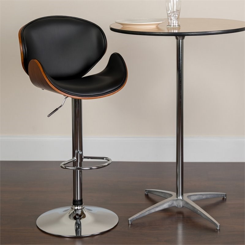 Flash Furniture Adjustable Bar Stool with Curved Seat in Walnut