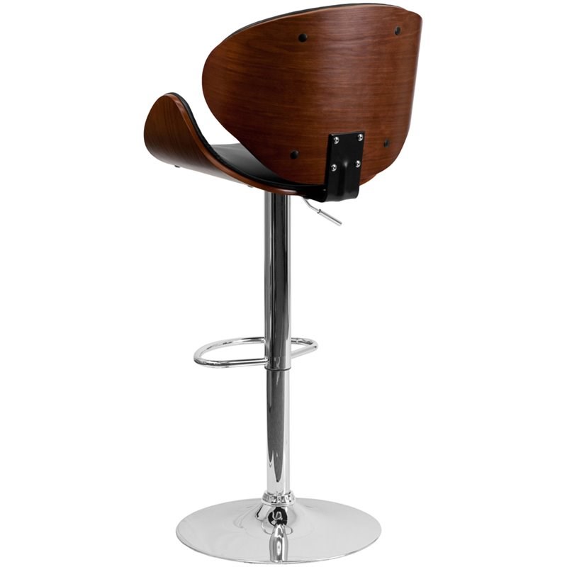 Flash Furniture Adjustable Bar Stool with Curved Seat in Walnut