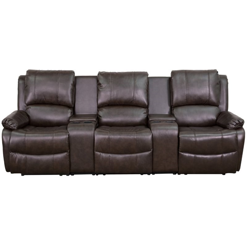 Flash Furniture 3 Seat Leather Reclining Home Theater Seating in Brown