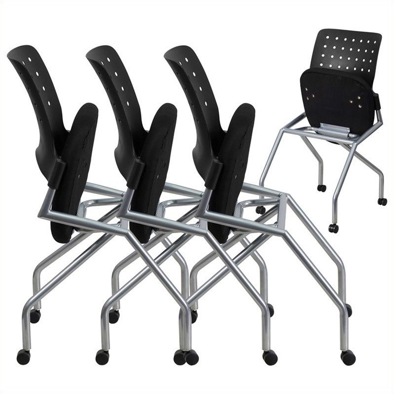 Flash Furniture Galaxy Mobile Plastic Nesting Folding Chair in Black