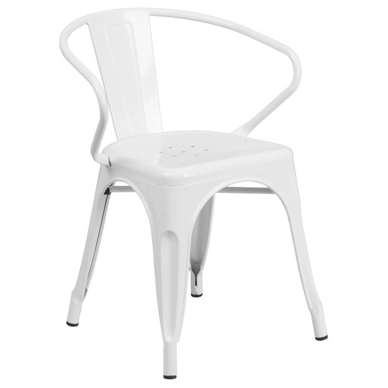 Flash Furniture Metal Stackable Dining Arm Chair in White
