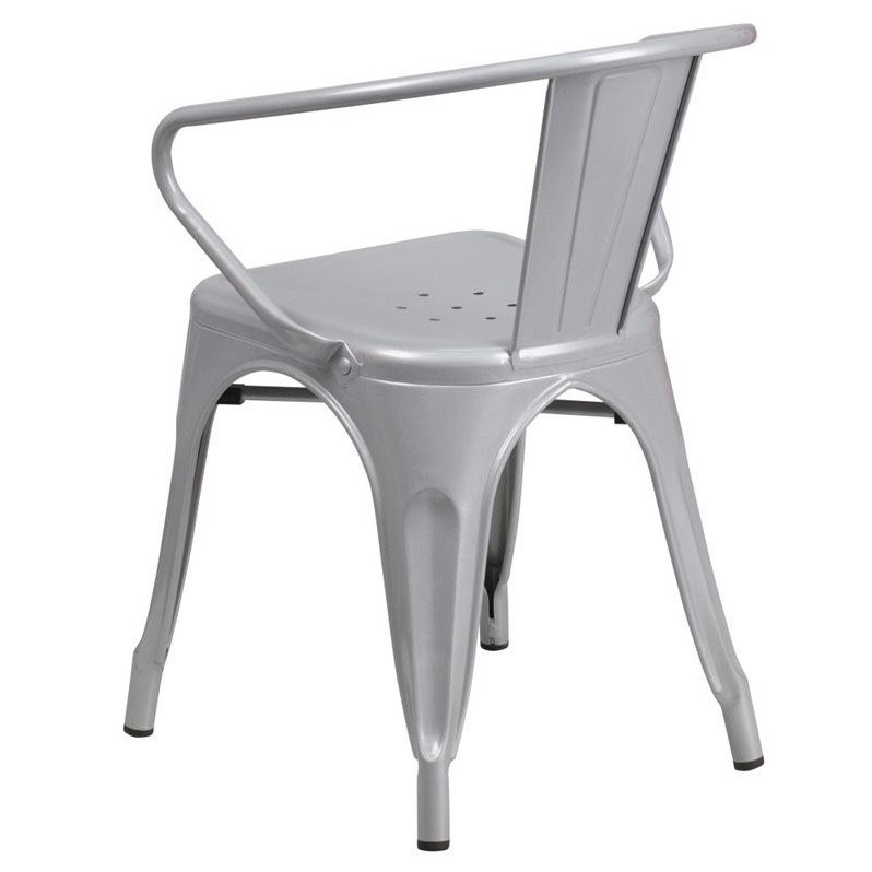 Flash Furniture Metal Stackable Dining Arm Chair in Silver
