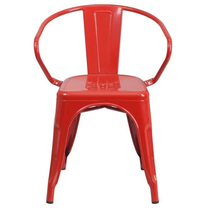 Flash Furniture Metal Stackable Dining Arm Chair in Red
