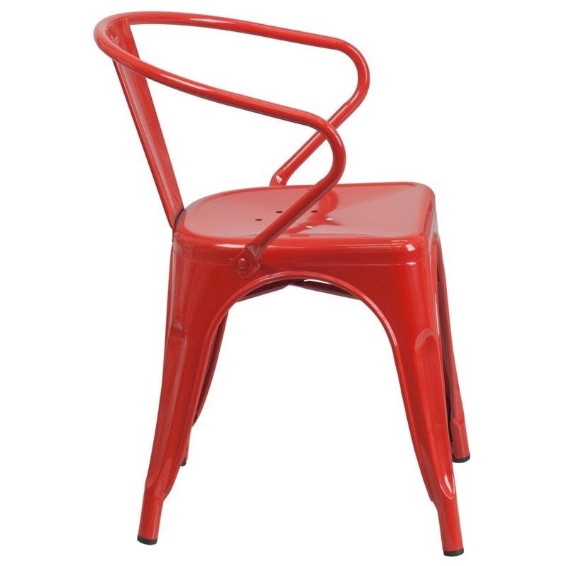 Flash Furniture Metal Stackable Dining Arm Chair in Red