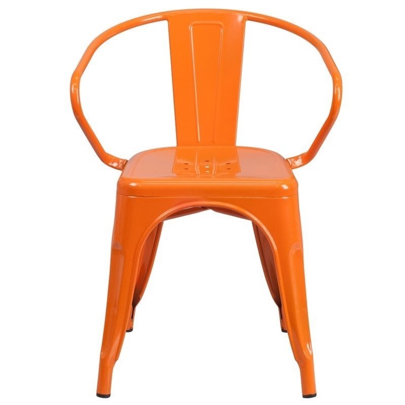 Flash Furniture Metal Stackable Dining Arm Chair in Orange