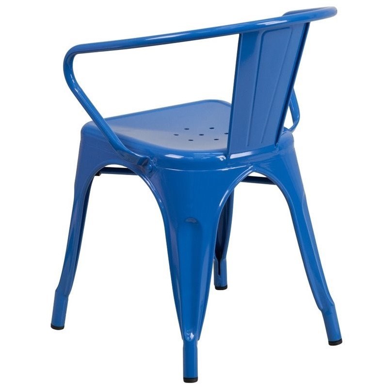 Flash Furniture Metal Stackable Dining Arm Chair in Blue