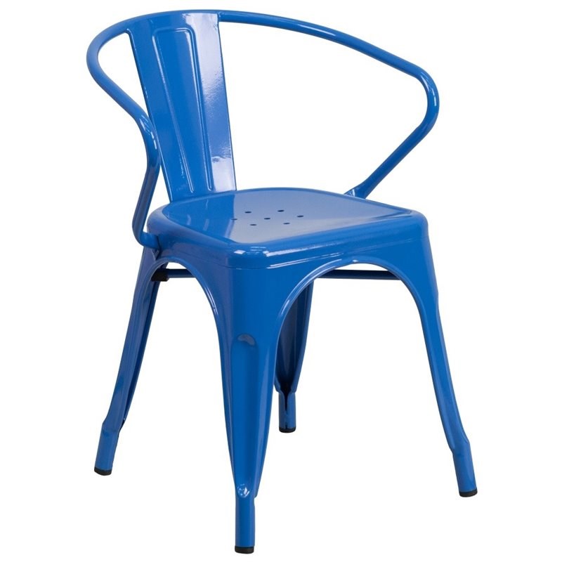 Flash Furniture Metal Stackable Dining Arm Chair in Blue