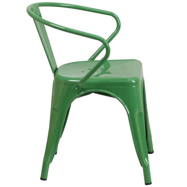 Flash Furniture Metal Stackable Dining Arm Chair in Green