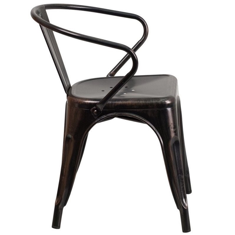 Flash Furniture Metal Stackable Dining Arm Chair in Black and Antique Gold