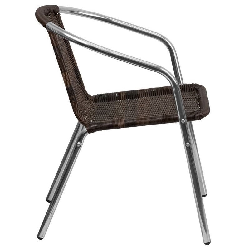 Flash Furniture Aluminum Rattan Dining Chair in Dark Brown