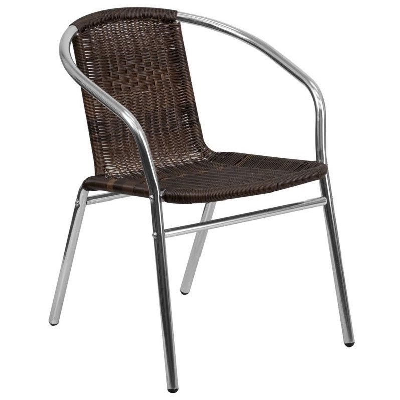 Flash Furniture Aluminum Rattan Dining Chair in Dark Brown