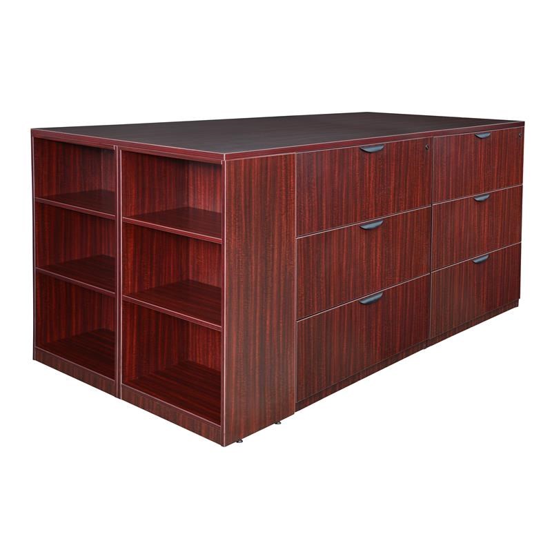 Legacy Stand Up 2 Storage Cabinet/ 2 Lateral File Quad w/ Bookcase End- Brown