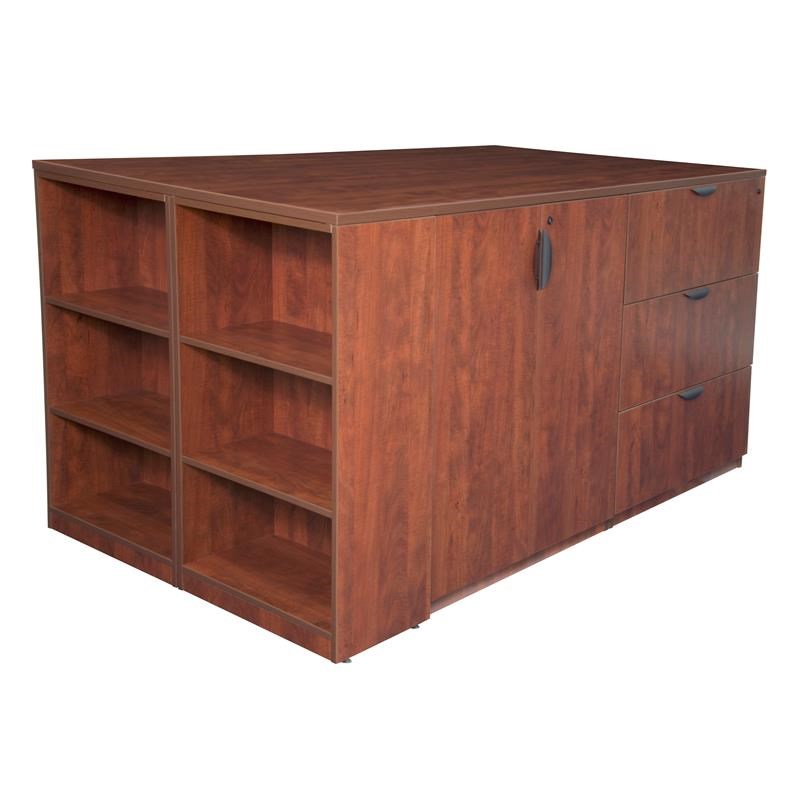 Legacy Stand Up Lateral File/ 3 Storage Cabinet Quad with Bookcase End- Cherry