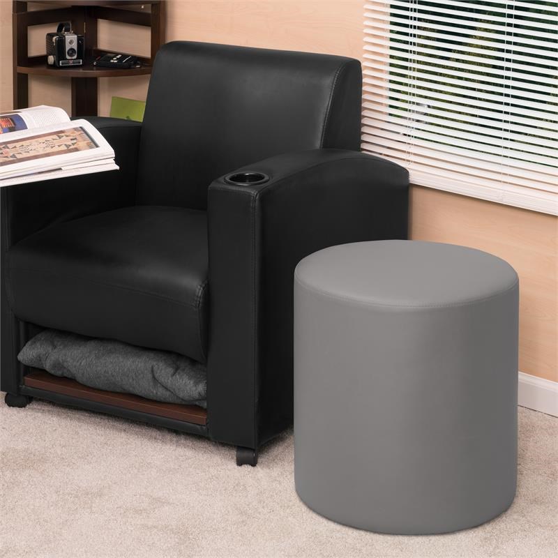 Regency Logan Lounge and Classroom Round Ottoman With Gray Upholstery