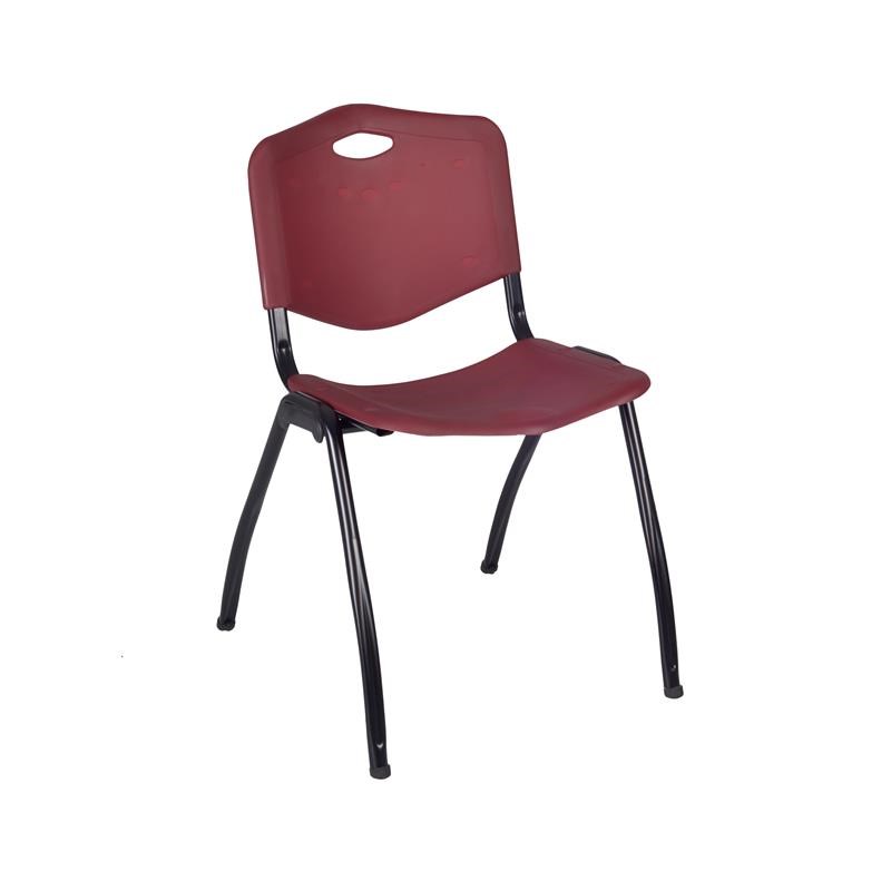Regency Square Lunchroom Table and 4 Burgundy M Stack Chairs in Cherry