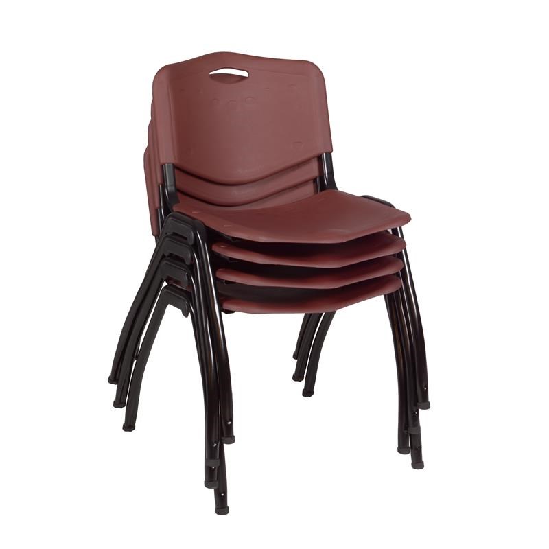 Regency Square Lunchroom Table and 4 Burgundy M Stack Chairs in Cherry