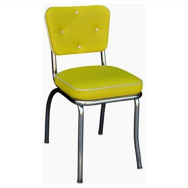 Richardson Seating Retro 1950s Chrome Diner Dining Chair with Button Tufted Back in Yellow
