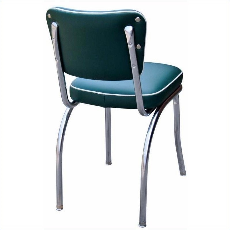 Richardson Seating Retro 1950s Chrome Diner Dining Chair with Button Tufted Back in Green