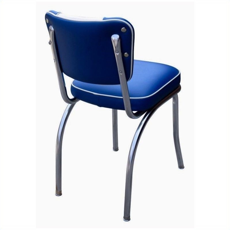 Richardson Seating Retro 1950s V-Back Chrome Diner Dining Chair in Royal Blue and White