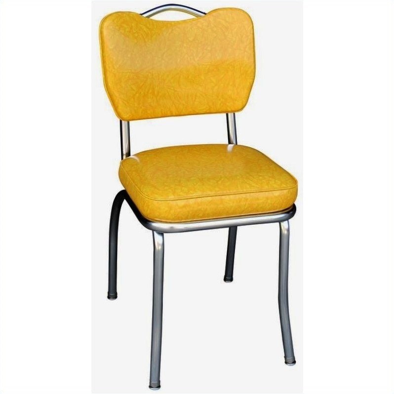 Richardson Seating Retro 1950s Handle Back Chrome Diner Dining Chair in Cracked Ice Yellow