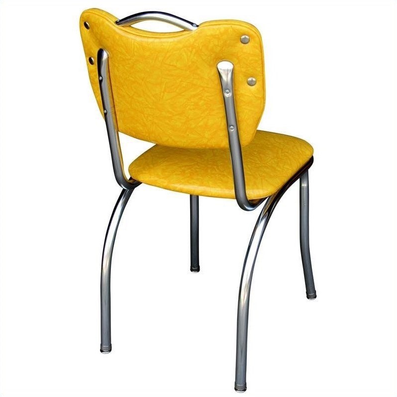 Richardson Seating Retro 1950s Handle Back Chrome Diner Dining Chair in Cracked Ice Yellow