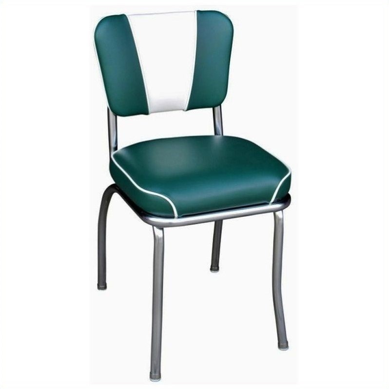 Richardson Seating Retro 1950s V-Back Chrome Waterfall Seat Diner Dining Chair in Green and White