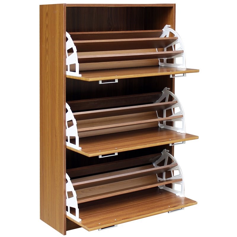 4D Concepts Sepulveda Deluxe Triple Wooden Shoe Cabinet in Light Walnut