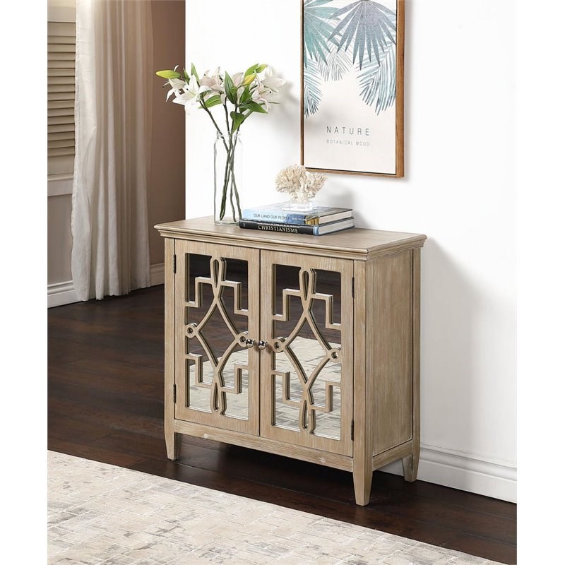 4D Concepts Lucy 2 Mirrored Door Wooden Accent Chest in Antique White Wash