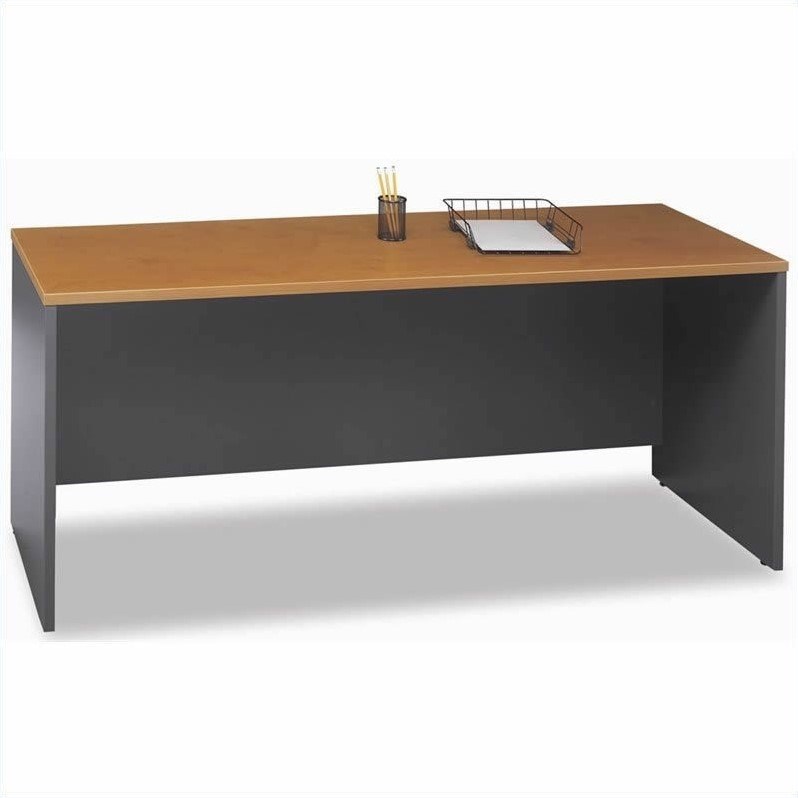 Bush Business Furniture U-Shape Wood Credenza Desk Set in Natural Cherry