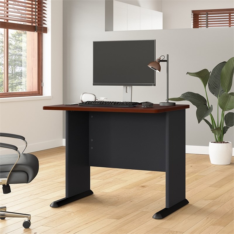 Series A 36W Office Desk in Hansen Cherry and Galaxy - Engineered Wood