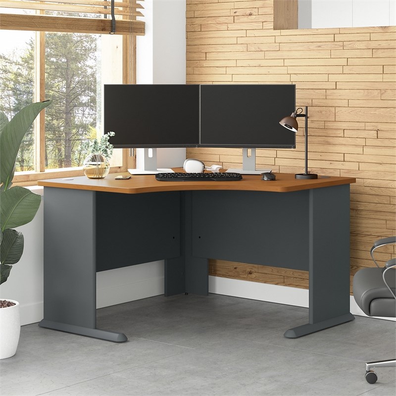 Bush Business Furniture Series A 48W Corner Desk in Natural Cherry and Slate