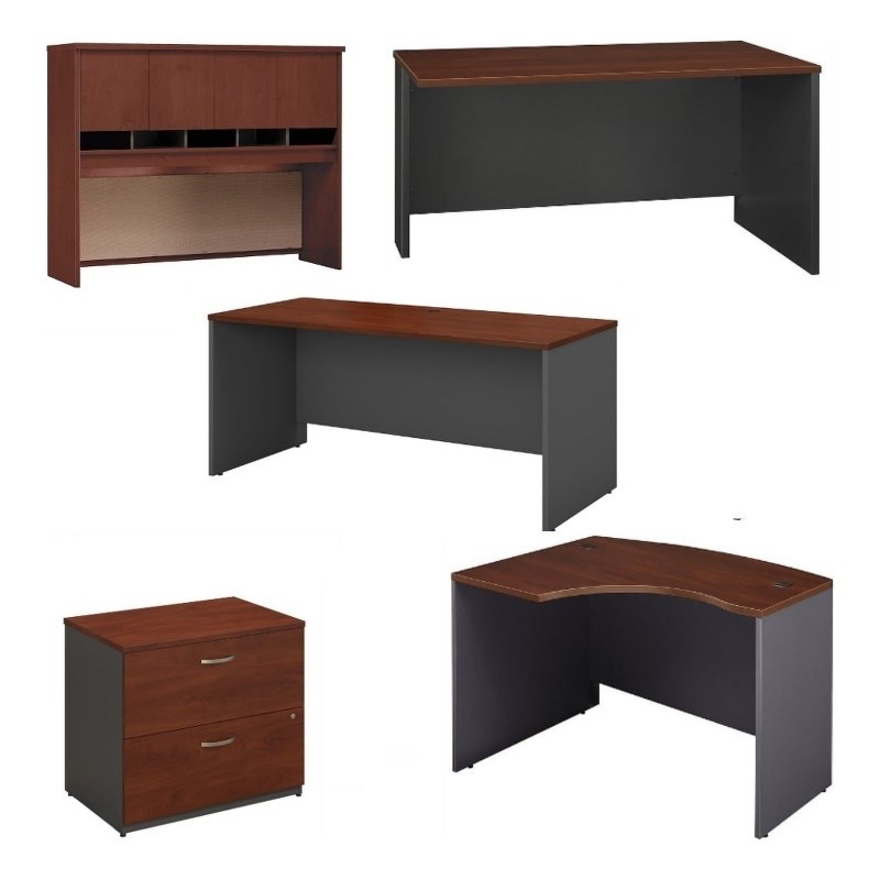 Bush Business Furniture Series C 5-Piece U-Shape Bow-Front Desk in Hansen Cherry