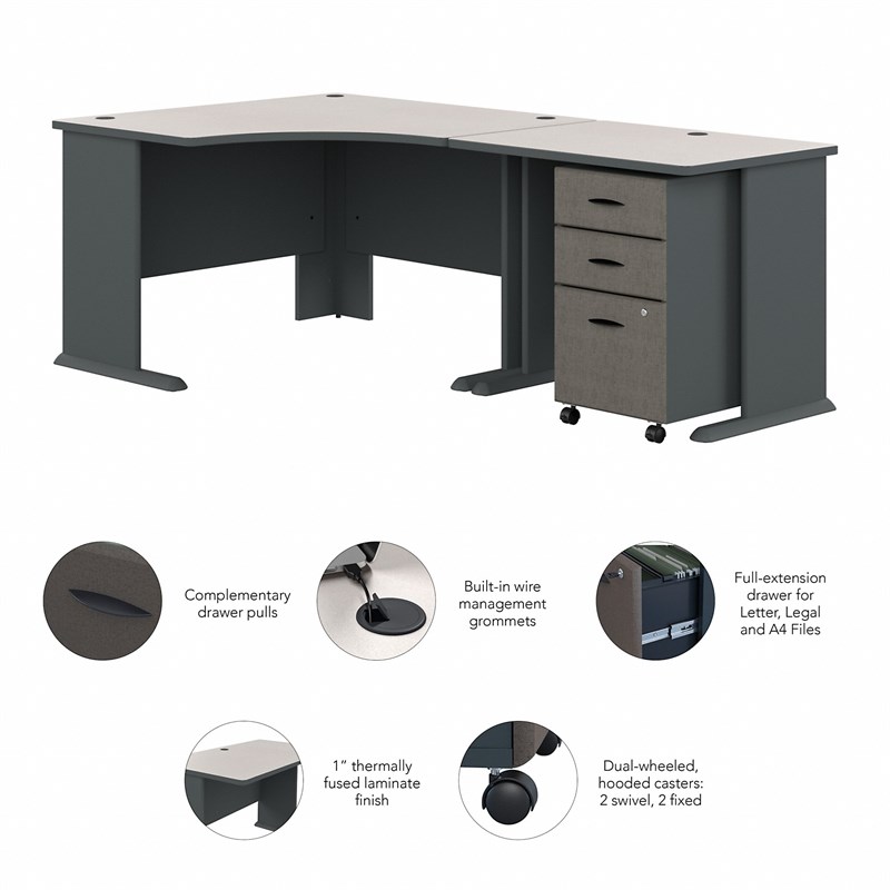 Series A 48W Corner Desk with 36W Return and Mobile File Cabinet