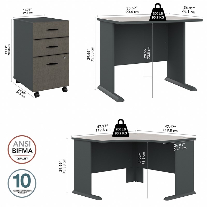 Series A 48W Corner Desk with 36W Return and Mobile File Cabinet