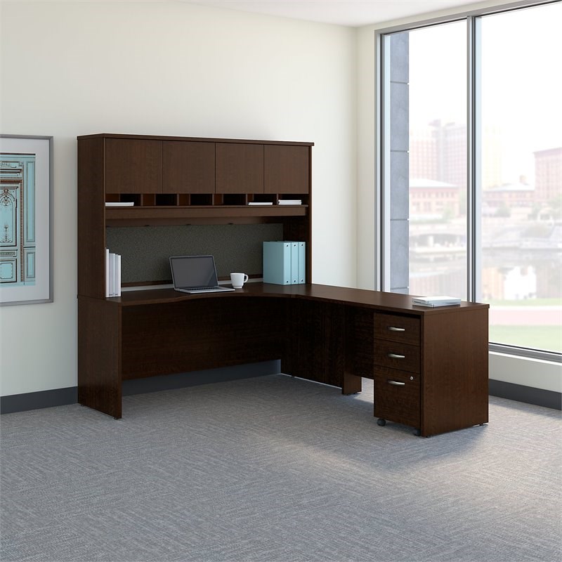Bush Business Furniture Series C Right Hand Corner Desk with Hutch and Mobile File Cabinet-Cherry