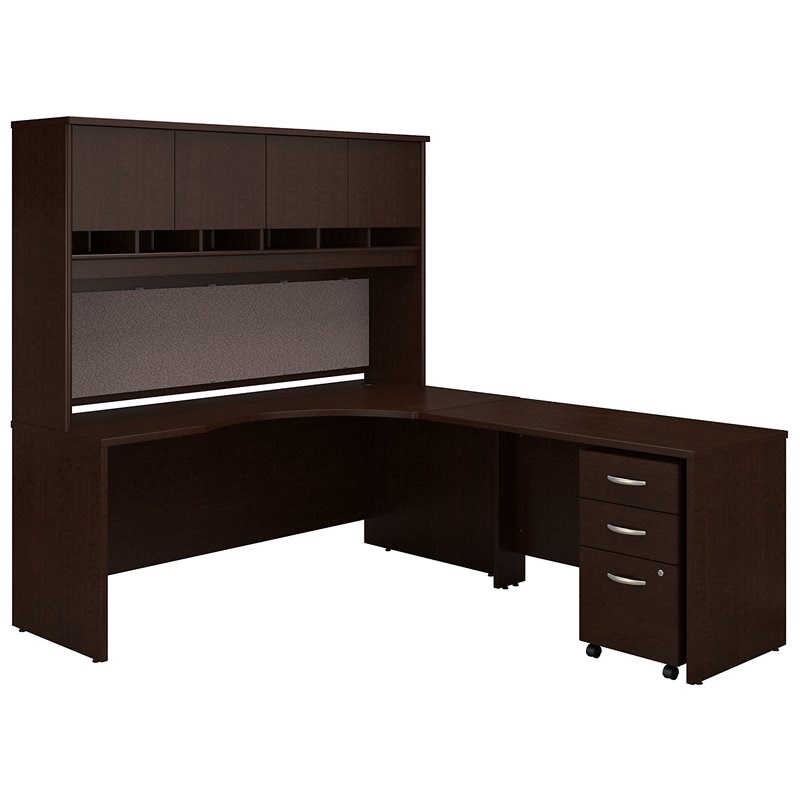 Bush Business Furniture Series C Right Hand Corner Desk with Hutch and Mobile File Cabinet-Cherry