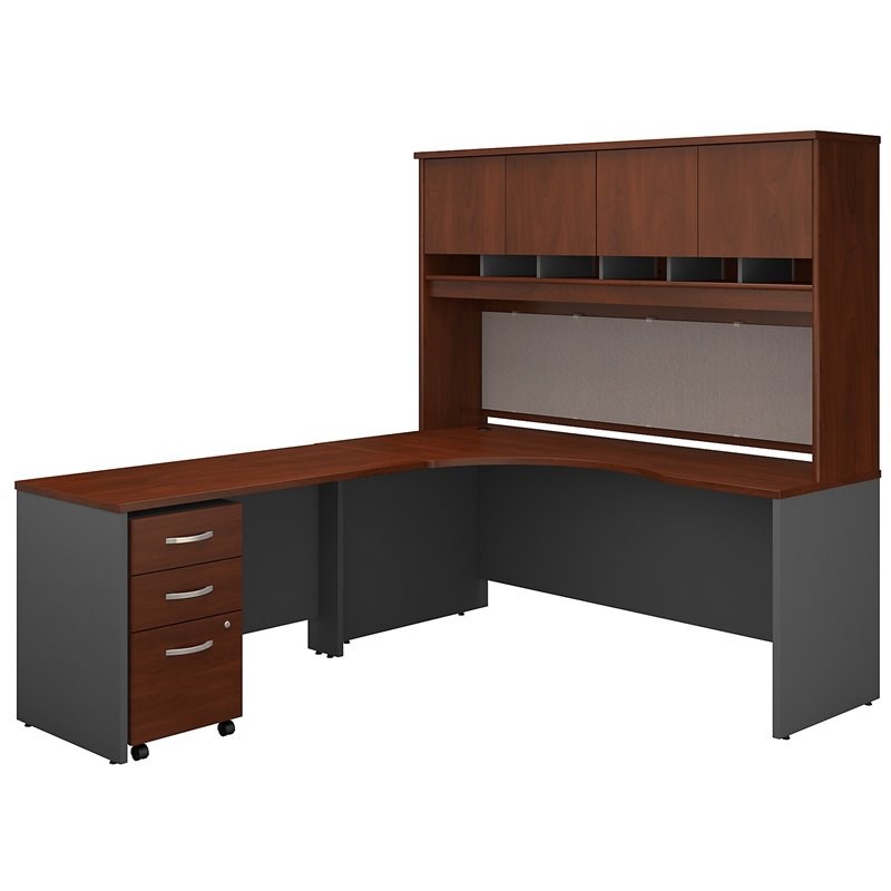 Series C LH Corner Desk with Hutch and Mobile File Cabinet in Hansen Cherry