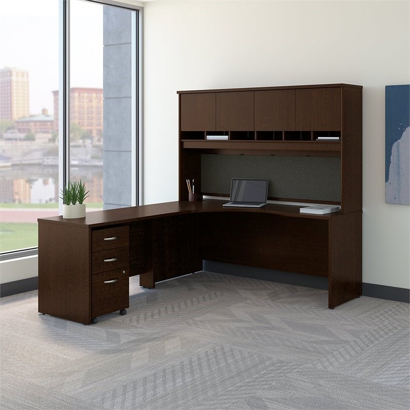 Bush Business Furniture Series C Left Hand Corner Desk with Hutch and Mobile File CabinetMocha Cherry