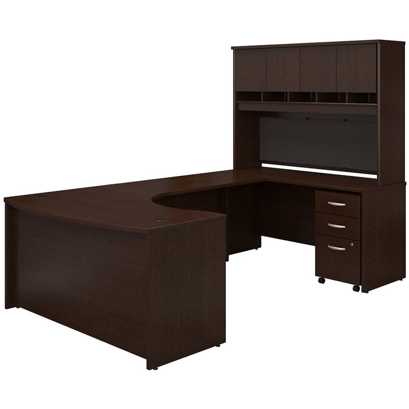 Bush Business Furniture Series C Right Handed Bow Front U Shaped Computer Desk with Hutch in Mocha
