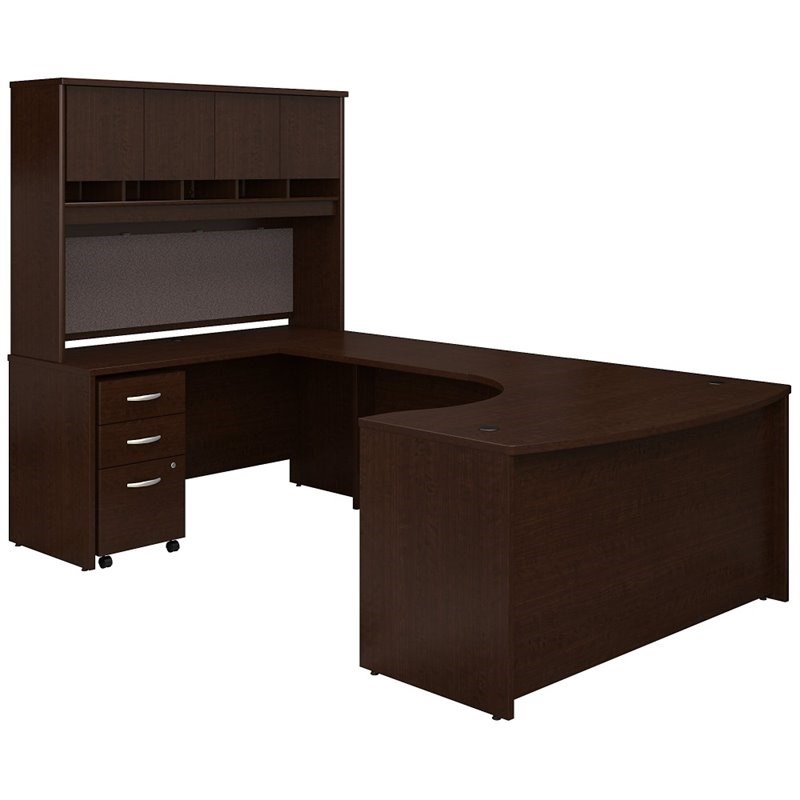 Bush Business Furniture Series C Left Handed Bow Front U Shaped Computer Desk with Hutch in Mocha