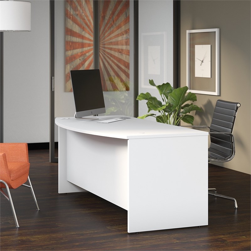 Studio C 72W x 36D Bow Front Desk in White - Engineered Wood