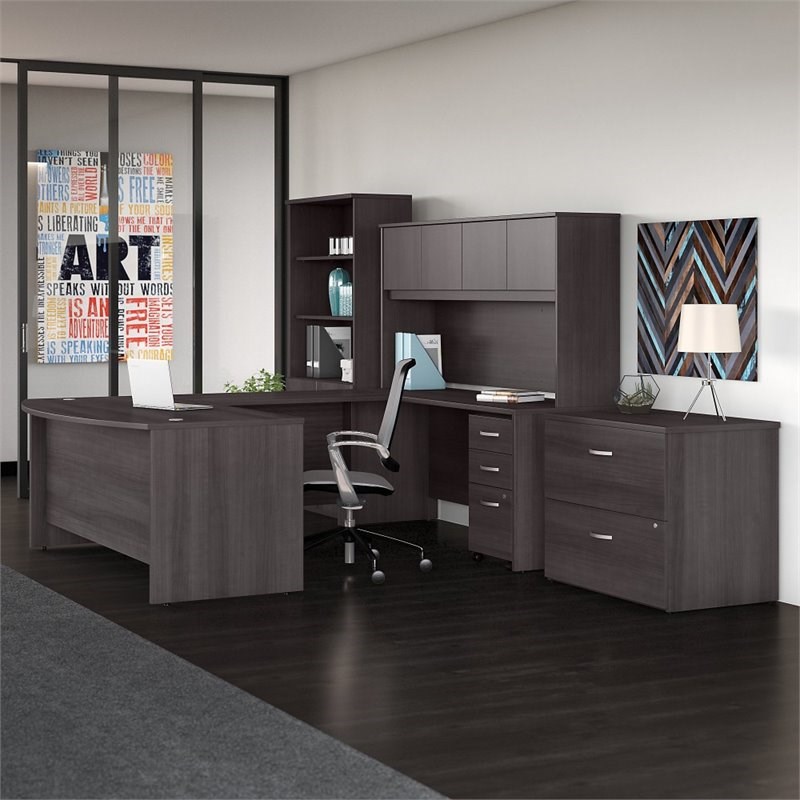 Studio C U Shape Desk 7 Piece Office Suite in Storm Gray - Engineered Wood