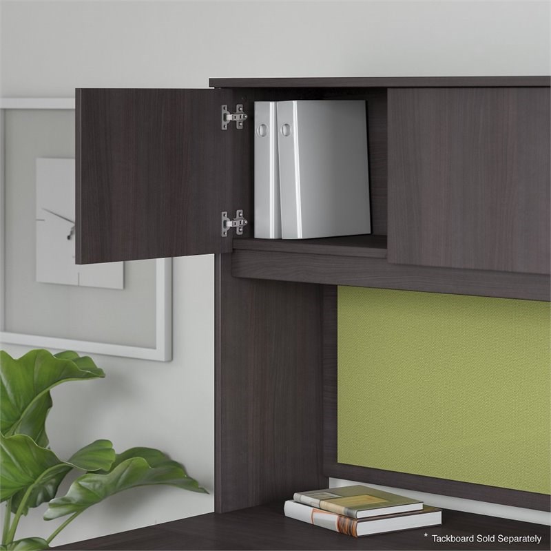 Studio C 72W x 36D U Desk with Hutch and Drawers in Storm Gray - Engineered Wood