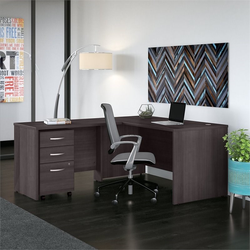 Studio C 60W L Shaped Desk with Drawers in Storm Gray - Engineered Wood
