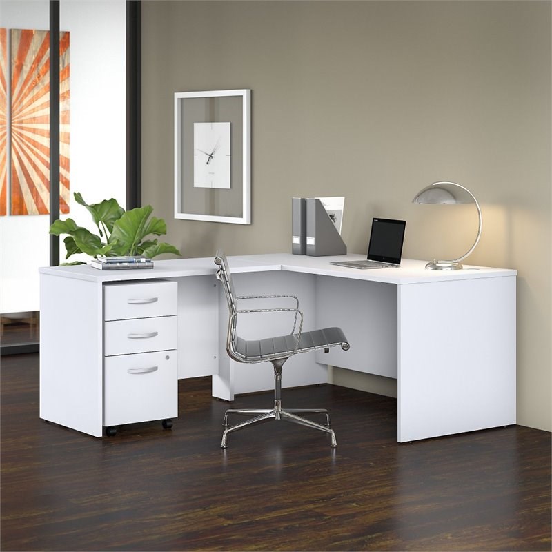 Studio C 60W L Shaped Desk with Drawers in White - Engineered Wood