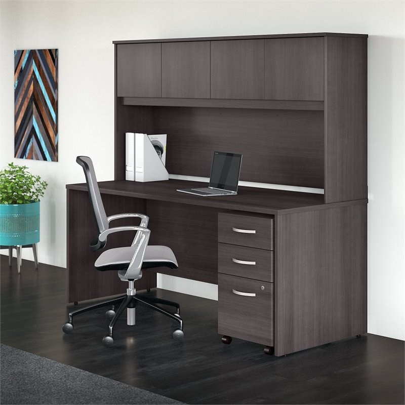Studio C 72W Office Desk with Hutch and Drawers in Storm Gray - Engineered Wood
